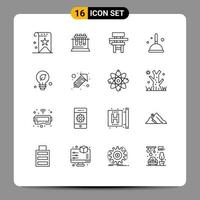 Universal Icon Symbols Group of 16 Modern Outlines of witch cleaning science broom education Editable Vector Design Elements