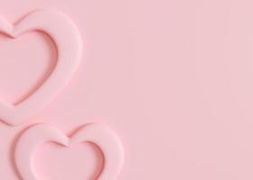 Pink background with hearts and copy space. Valentine's Day, Mother's Day, Wedding backdrop. Empty space for advertising text, invitation, logo. Postcard, greeting card design. Love symbol. 3D render. photo
