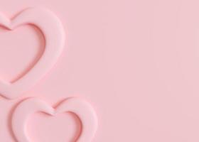 Pink background with hearts and copy space. Valentine's Day, Mother's Day, Wedding backdrop. Empty space for advertising text, invitation, logo. Postcard, greeting card design. Love symbol. 3D render. photo