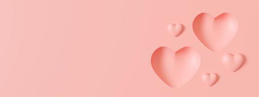 Pink background with hearts and copy space. Valentine's Day, Mother's Day, Wedding backdrop. Empty space for advertising text, invitation, logo. Postcard, greeting card design. Love symbol. 3D render. photo