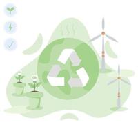 Environmental protection illustration set.  trying to reduce CO2 emission, working in green recycling industry. Vector illustration.