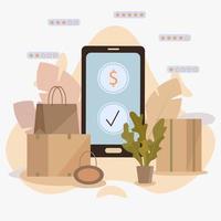 shopping online flat vector illustration. buying, ordering clothes in internet store.