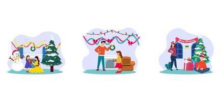 compartir regalos en diseño de paquete plano de navidad vector