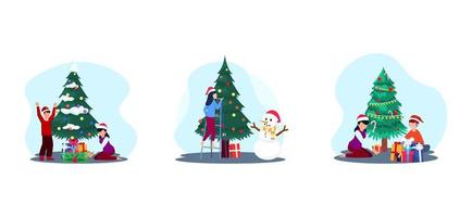 Happy Gift at Christmas with Brother Flat Bundle Design vector