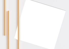 White and golden abstract frame isolated on white background. Frame, border with copy space. Cut out graphic design element. Abstract geometric figures, composition with simple forms. 3D rendering. photo
