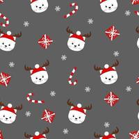 Funne cats with christmas hats. Seamless winter pattern with cats, gifts, snowflakes and candy cane vector