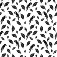 Parrots and leaves. Seamless exotic pattern vector