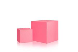 Two pink podiums isolated on white background. Podium for product, cosmetic presentation. Creative mock up. Pedestal or platform for beauty products. photo