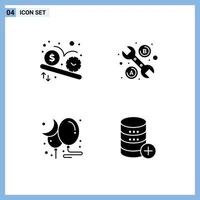 4 Universal Solid Glyph Signs Symbols of deadline moon time tool party Editable Vector Design Elements