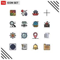 Set of 16 Vector Flat Color Filled Lines on Grid for find plus car new vessel Editable Creative Vector Design Elements