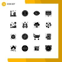 Group of 16 Solid Glyphs Signs and Symbols for ladder billboard pause advertising view Editable Vector Design Elements