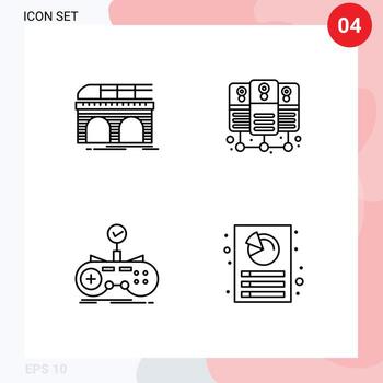 paquete de línea de 4 símbolos universales del controlador de metro servidor de tren que aloja elementos de diseño vectorial editables de gamepad vector