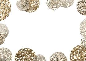 Abstract round metallic forms isolated on white background. Frame, border with copy space. Cut out graphic design element. Abstract figures. 3D rendering. photo