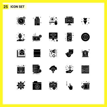 User Interface Pack of 25 Basic Solid Glyphs of write edit milk blog medicine Editable Vector Design Elements