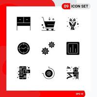 Universal Icon Symbols Group of 9 Modern Solid Glyphs of analytics gears flower bouquet controls compass Editable Vector Design Elements