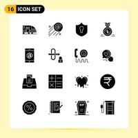 Pack of 16 Modern Solid Glyphs Signs and Symbols for Web Print Media such as multimedia reward access ribbon medal Editable Vector Design Elements