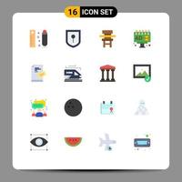 16 User Interface Flat Color Pack of modern Signs and Symbols of pad ticket desk pass advertising Editable Pack of Creative Vector Design Elements