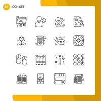 Mobile Interface Outline Set of 16 Pictograms of search worker people game referee Editable Vector Design Elements