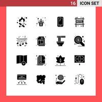 Set of 16 Modern UI Icons Symbols Signs for love hanging smart phone travel accommodation Editable Vector Design Elements