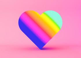 corazón colorido del arco iris sobre fondo rosa. día de san valentín, amor. postal, diseño de tarjetas de felicitación. ilustración 3d signo de la comunidad lgbt. foto