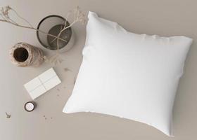 White square pillow mock up. Blank pillow template for your design presentation. Top view, close-up. 3D rendering. photo