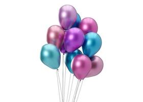 Colorful balloons isolated on white background. Birthday, celebration, element for event card. 3d rendering. photo