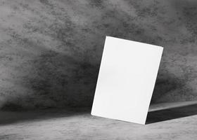 White book cover mock up. Blank template for your design. Close-up view. Book cover presentation with concrete background, shadows of plants. A4 size. 3D rendering. photo