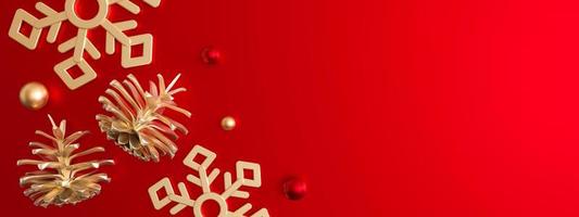 Beautiful red Christmas background. Trendy Xmas backdrop, mock up. Modern design. Empty space for text, advertising or logo. Banner with copy space. Template for greeting, invitation card. 3d render. photo