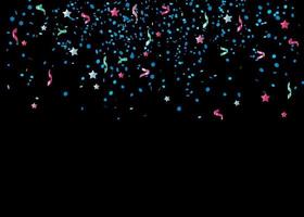 Falling colorful confetti isolated on black background. Shiny particles. Party, Merry Christmas, Happy New year, Birthday decoration. 3D rendering. photo