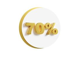 Golden 70 percent discount sign isolated on white background. Sale, special offer, good price, deal, shopping. Cut out design element. Sale up to 70 percent off. 3D rendering. photo