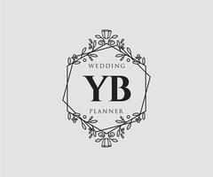 colección de logotipos de monograma de boda con letras iniciales de yb, plantillas florales y minimalistas modernas dibujadas a mano para tarjetas de invitación, guardar la fecha, identidad elegante para restaurante, boutique, café en vector