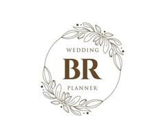 colección de logotipos de monograma de boda con letras iniciales de br, plantillas florales y minimalistas modernas dibujadas a mano para tarjetas de invitación, guardar la fecha, identidad elegante para restaurante, boutique, café en vectores