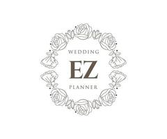 colección de logotipos de monograma de boda con letras iniciales ez, plantillas florales y minimalistas modernas dibujadas a mano para tarjetas de invitación, guardar la fecha, identidad elegante para restaurante, boutique, café en vector