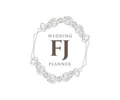 FJ Initials letter Wedding monogram logos collection, hand drawn modern minimalistic and floral templates for Invitation cards, Save the Date, elegant identity for restaurant, boutique, cafe in vector