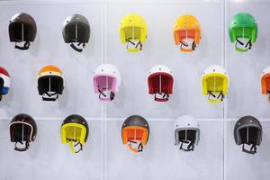 Set of fronts of motorbike helmet Colorful photo