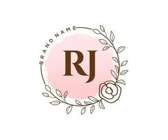 logotipo femenino inicial rj. utilizable para logotipos de naturaleza, salón, spa, cosmética y belleza. elemento de plantilla de diseño de logotipo de vector plano.