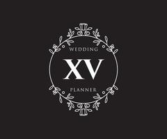 colección de logotipos de monograma de boda con letras iniciales xv, plantillas florales y minimalistas modernas dibujadas a mano para tarjetas de invitación, guardar la fecha, identidad elegante para restaurante, boutique, café en vector