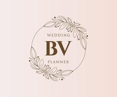 Colección de logotipos de monograma de boda con letras iniciales bv, plantillas florales y minimalistas modernas dibujadas a mano para tarjetas de invitación, guardar la fecha, identidad elegante para restaurante, boutique, café en vector