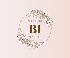 colección de logotipos de monograma de boda con letras iniciales bi, plantillas florales y minimalistas modernas dibujadas a mano para tarjetas de invitación, guardar la fecha, identidad elegante para restaurante, boutique, café en vector