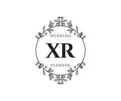 Colección de logotipos de monograma de boda con letras iniciales xr, plantillas florales y minimalistas modernas dibujadas a mano para tarjetas de invitación, guardar la fecha, identidad elegante para restaurante, boutique, café en vector