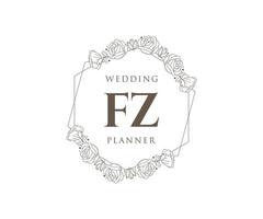 colección de logotipos de monograma de boda con letras iniciales fz, plantillas florales y minimalistas modernas dibujadas a mano para tarjetas de invitación, guardar la fecha, identidad elegante para restaurante, boutique, café en vector