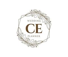 colección de logotipos de monograma de boda con letras iniciales ce, plantillas florales y minimalistas modernas dibujadas a mano para tarjetas de invitación, guardar la fecha, identidad elegante para restaurante, boutique, café en vector