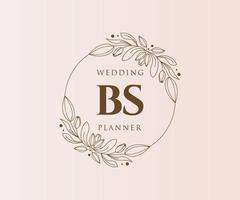 colección de logotipos de monogramas de boda con letras iniciales bs, plantillas florales y minimalistas modernas dibujadas a mano para tarjetas de invitación, guardar la fecha, identidad elegante para restaurante, boutique, café en vector