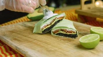 Combination of sushi and burritos. Litchi is also used for aftertaste video