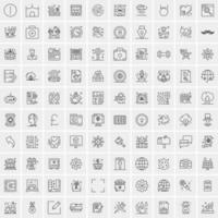 100 Universal Black Line Icons on White Background vector