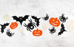 Minimalistic halloween banner in white,black and orange. Autumn holidays concept. photo