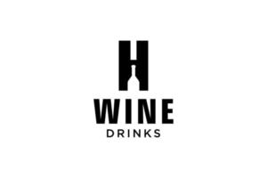 initial letter H with wine bottle logo design template vector