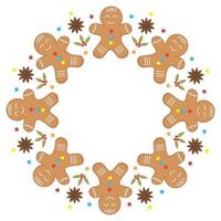 Christmas round ginger cookie frame, color vector illustration in cartoon style