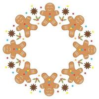 Christmas round ginger cookie frame, color vector illustration in cartoon style