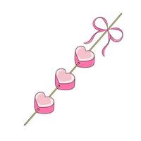 Pink Marshmallow in the Shape of a Heart on a Stick with a Festive Ribbon and Bow Gift for Valentines Day vector